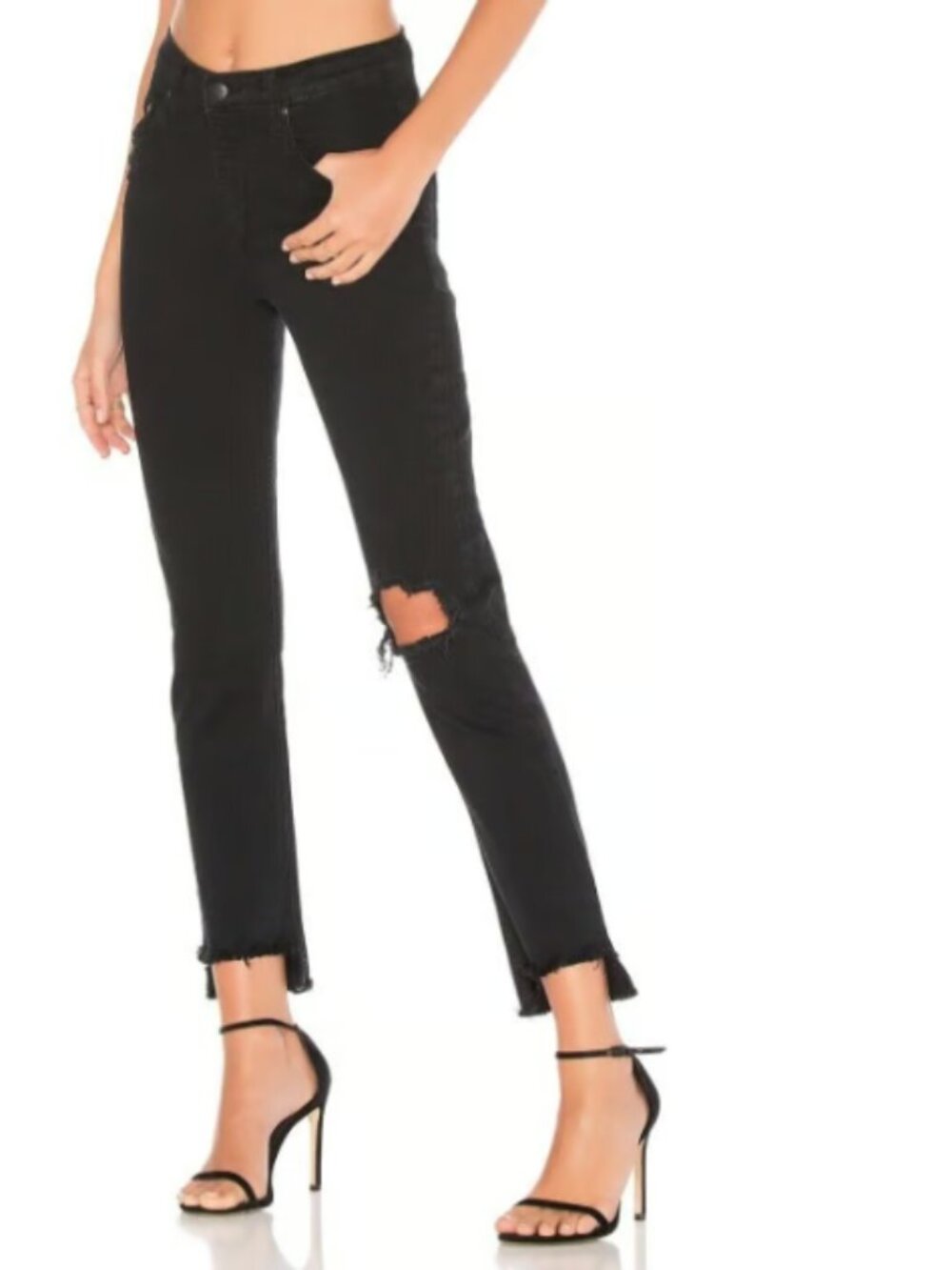 NOBODY DENIM Women's Size 27 Black Wash Distressed Step Hem Relaxed Skinny Jeans